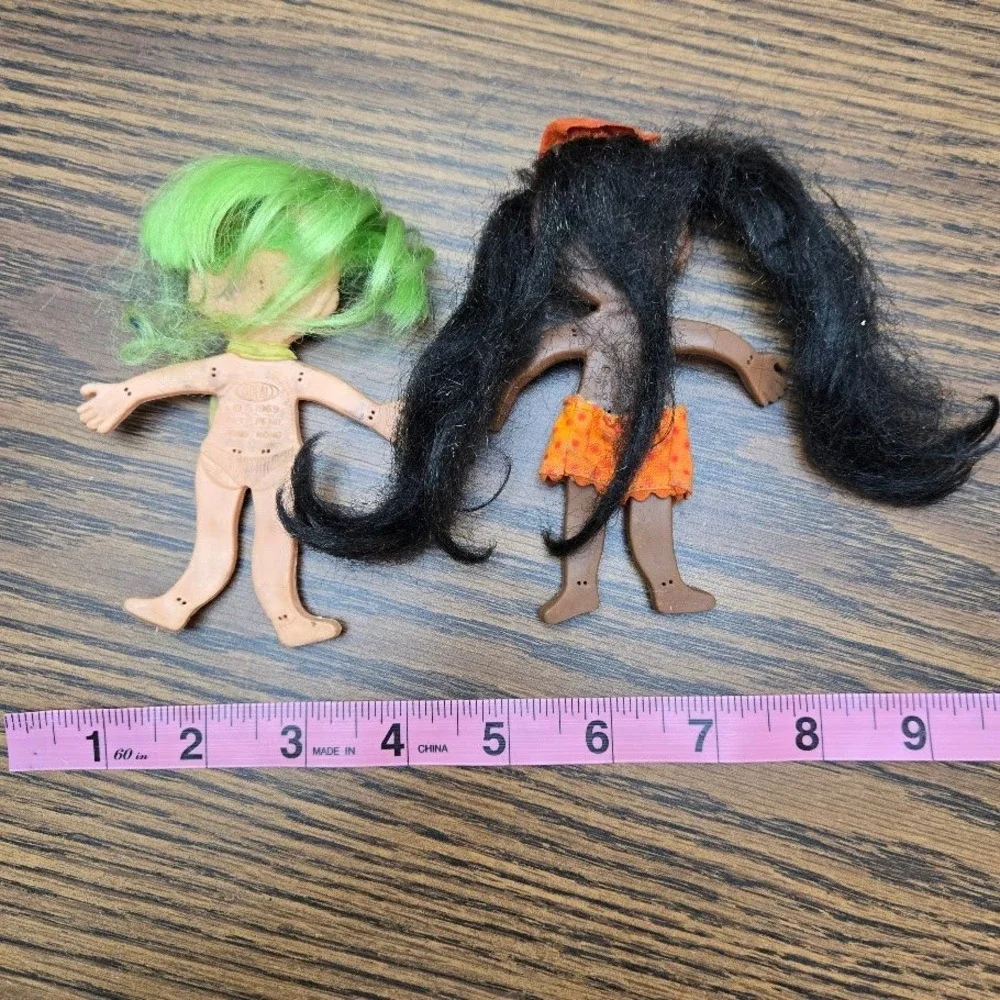 Vintage Ideal 1969 Flatsy Dolls Hong Kong Green Hair‎ Orange Outfit